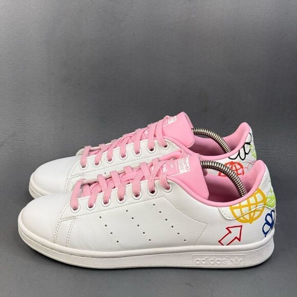Adidas Stan Smith 'Doodle - White Pink' athletic sneaker shoes womens size 8.5 - Picture 3 of 8